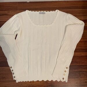 White Ribbed Sweater with Button Accents
